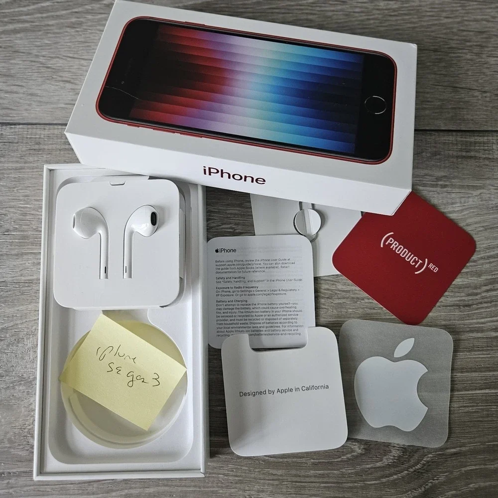Apple iPhone SE Product RED 3 BOXES ONLY w OEM Wired Headset Stickers